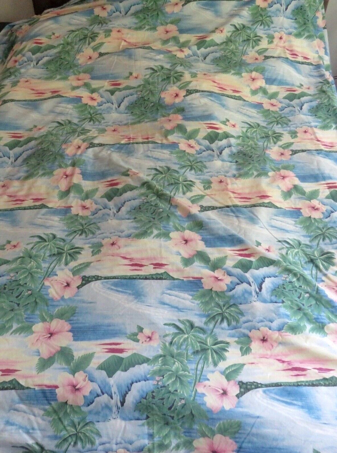 Vintage Hawaiian Island Printed KING Size Flat Sheet Cotton Polyester