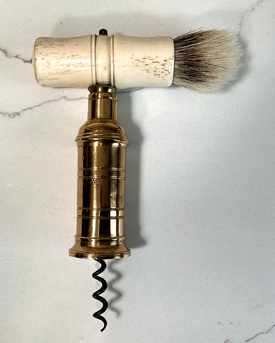 Antique English Mid-19th Century Thomason Type Brass Barrel Corkscrew with Brush