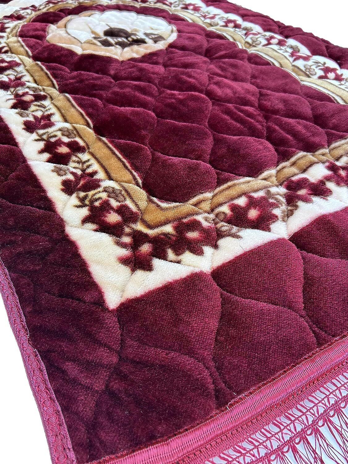 Luxury Thick Muslim Prayer Rug with Prayer Beads - Soft Islamic Mat (Red)