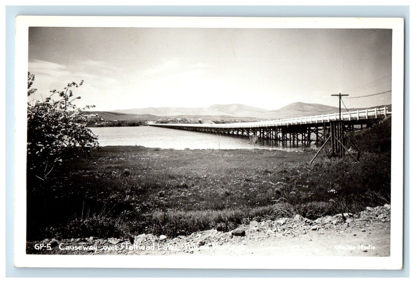 c1940\'s Causeway Over Flathead Lake Falls Polson Montana MT RPPC Photo Postcard