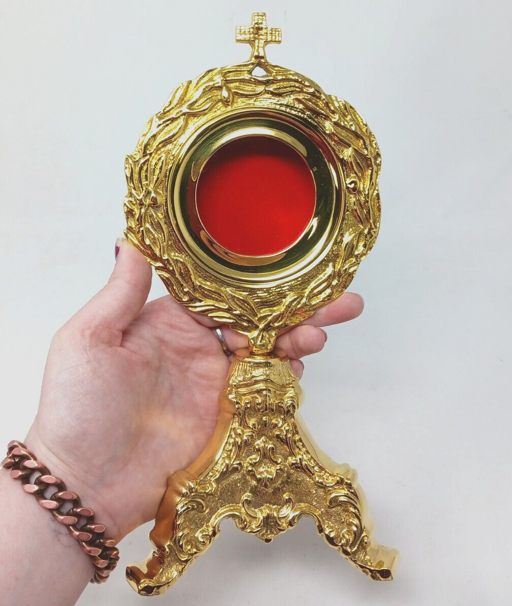 Polished Brass Ornate Vine Monstrance Ostensorium for Catholic Church 16.5 In