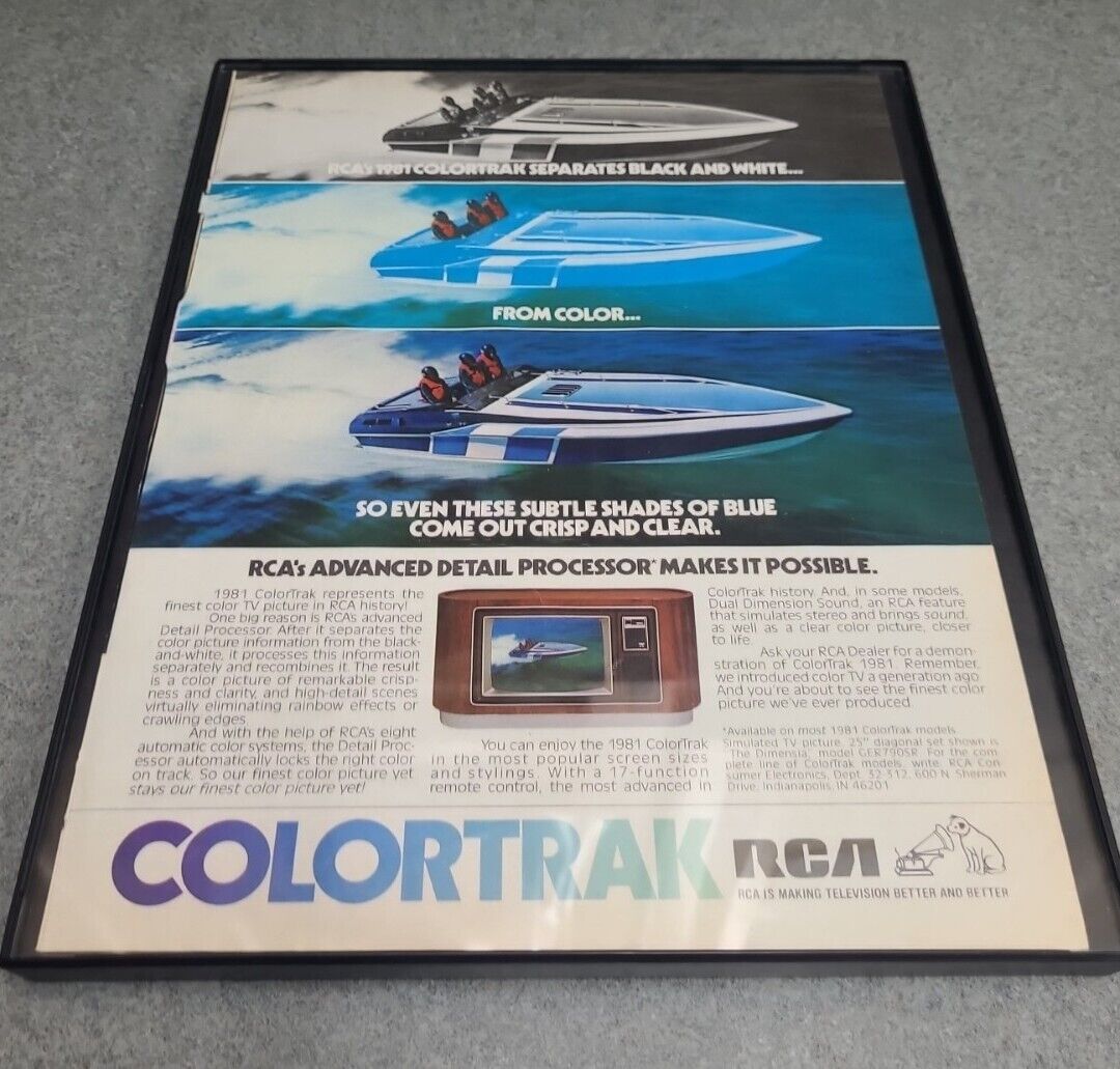 Vintage 1980 RCA Colortrak Television Print Ad Framed 8.5x11  Poster 