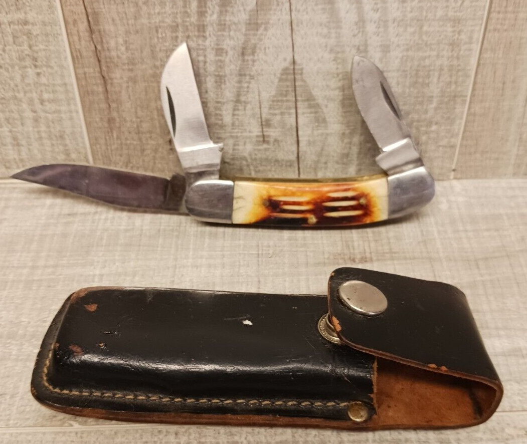 Vintage WILD TURKEY Hand Made 3 Blade Solingen Steel Pocket Knife with Sheath