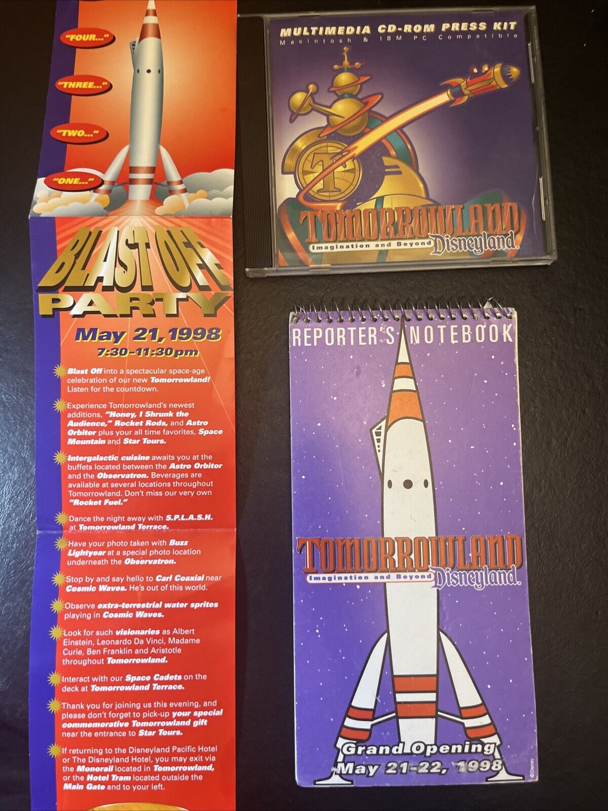 DISNEYLAND 1998 NEW TOMORROWLAND CD-ROM Press Kit Notebook & Blast Off Party