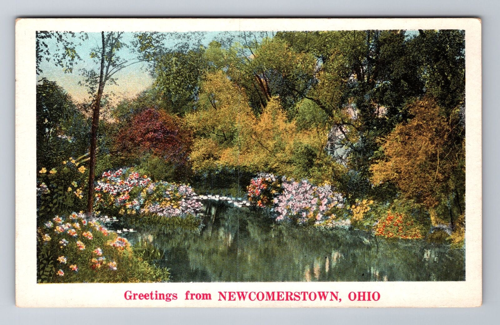 Newcomerstown OH-Ohio, Greetings, Scenic Pond View, Antique Vintage Postcard
