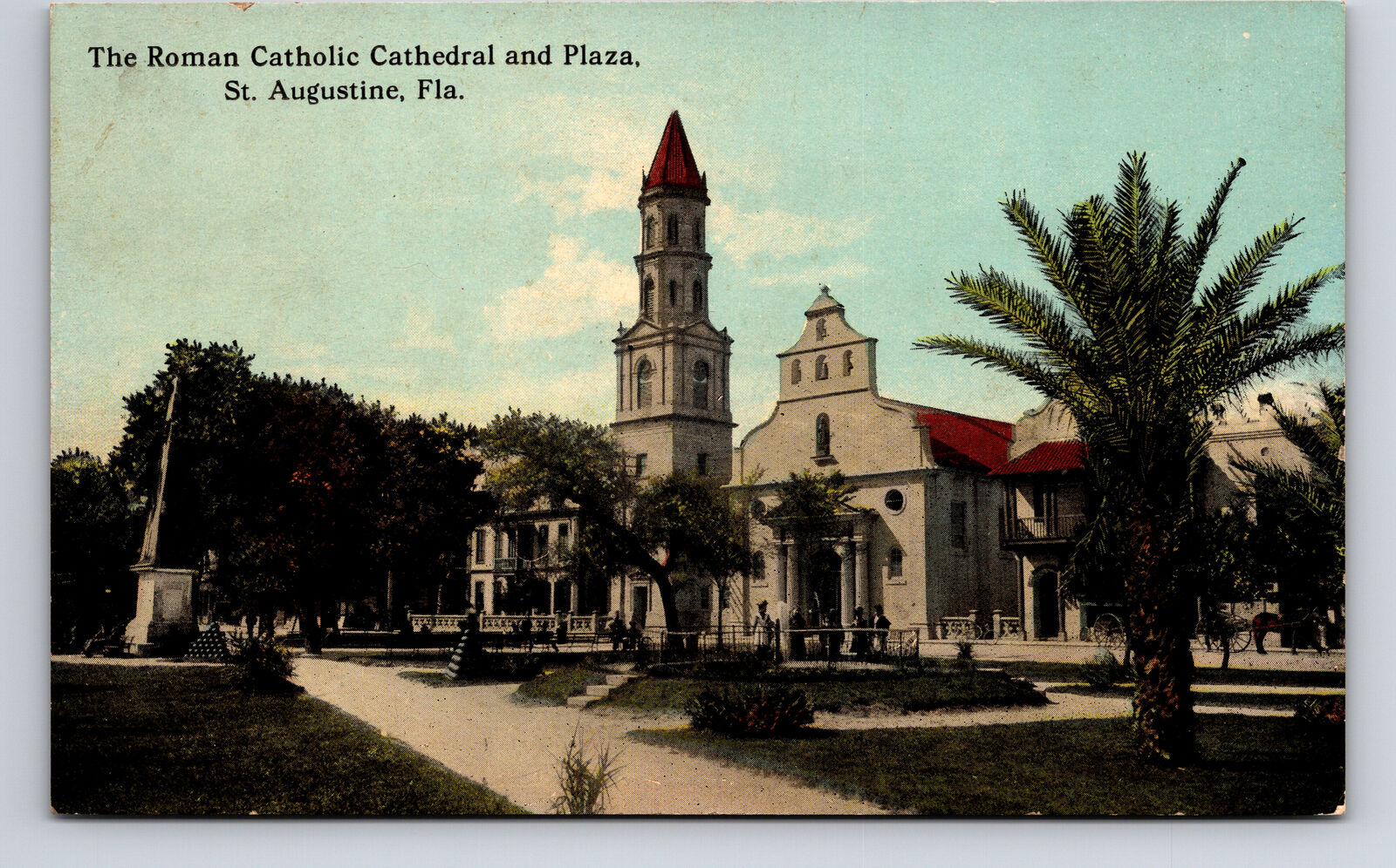 CT PHOTOCHROM Roman Catholic Cathedral & Plaza St. Augustine FL Florida Postcard