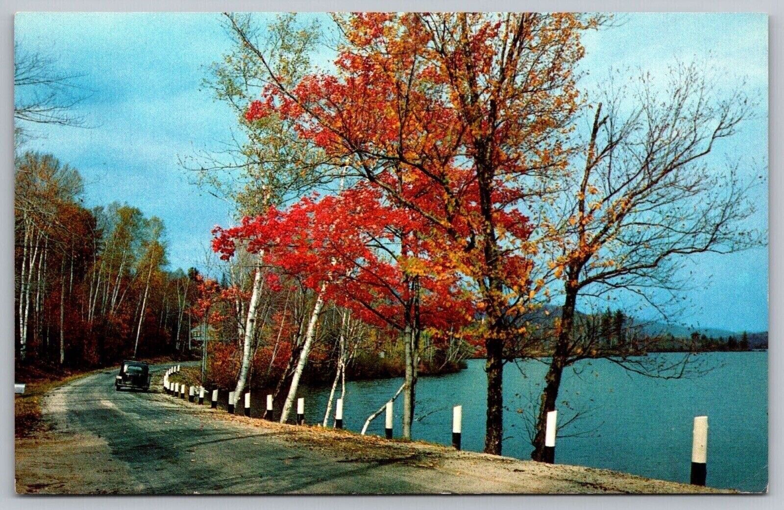 Greetings From Bridgton ME Maine Old Rd Autumn Fall Lake Dr Postcard PM Cancel