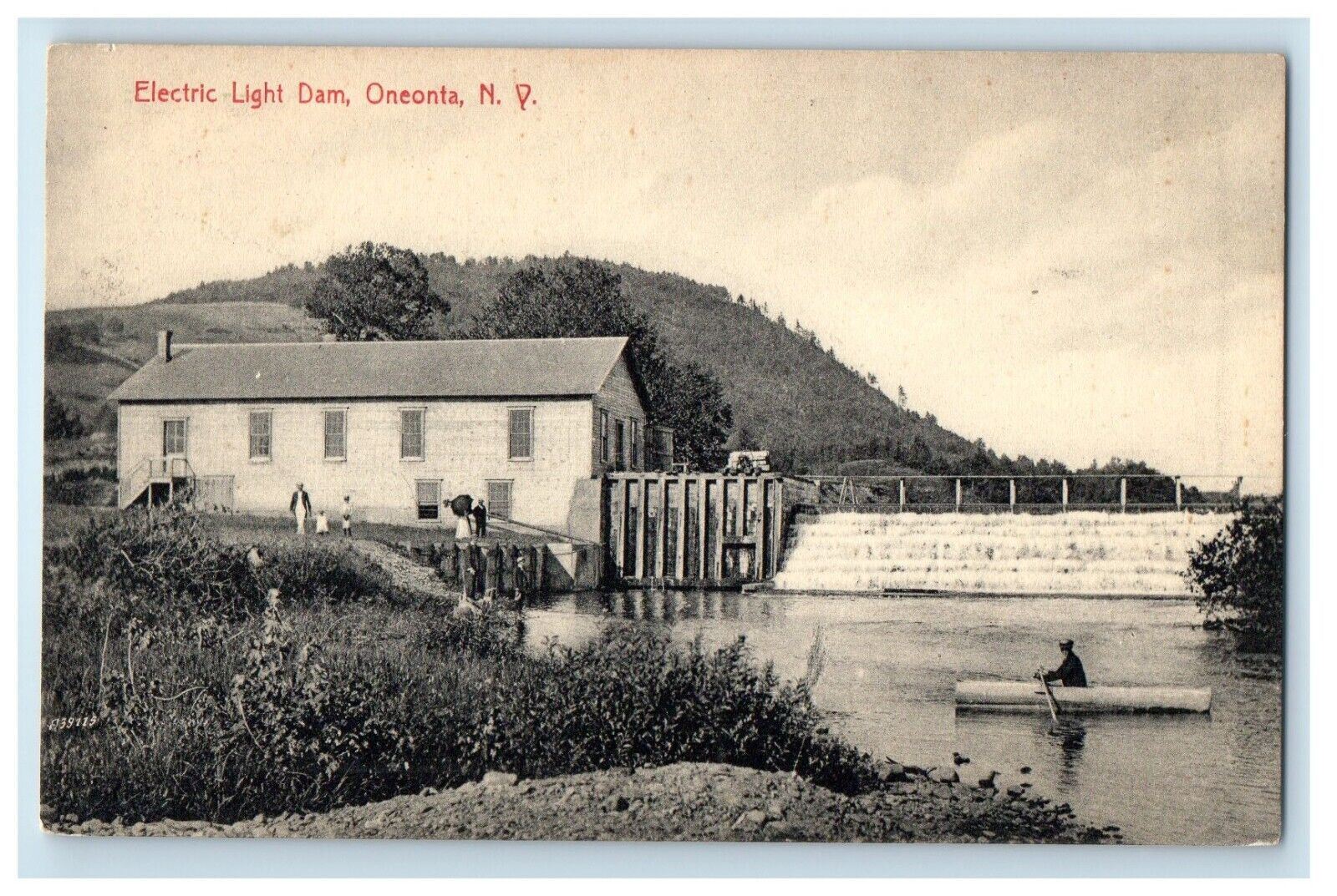 c1910's Electric Light Dam Boat Oneonta New York NY Unposted Antique Postcard