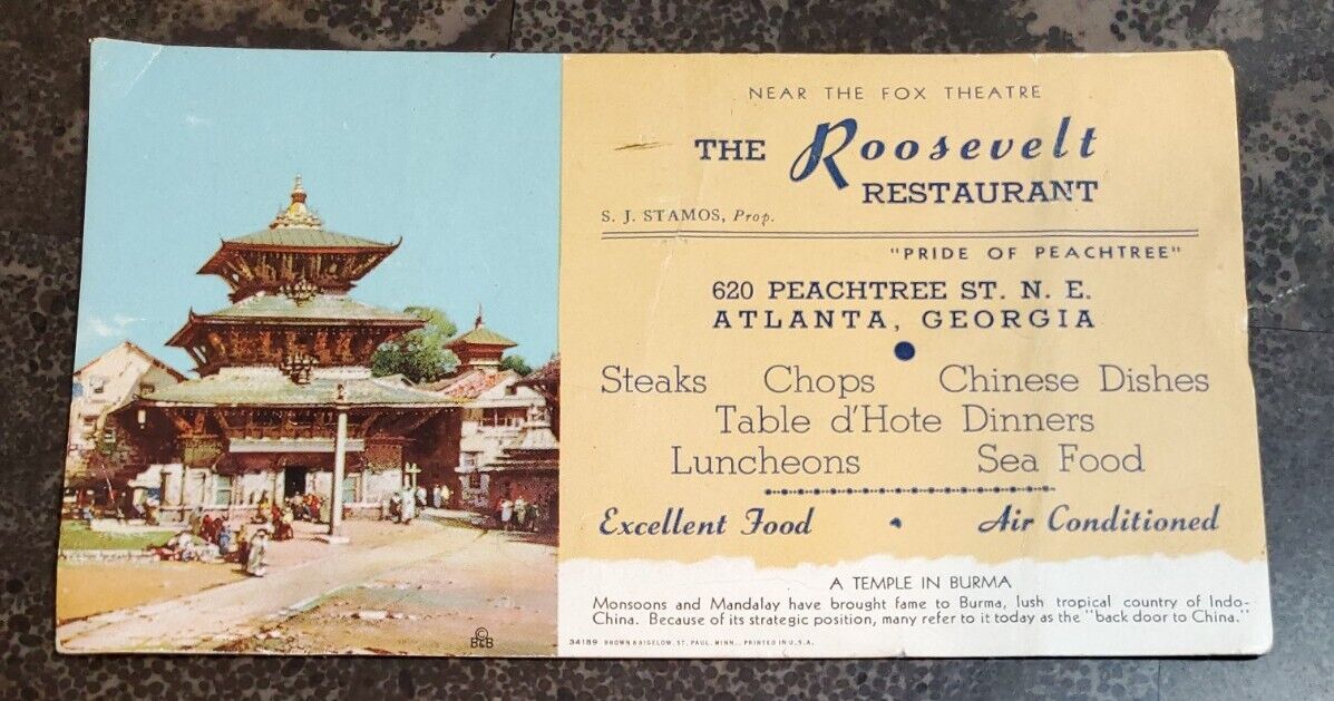 VTG The Roosevelt Restaurant Pride Of Peachtree Atlanta Georgia Advertisement