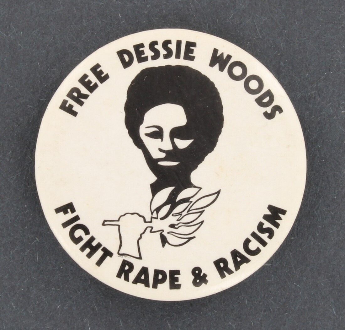 Free Dessie Woods 1976 Black Feminist 1st Original Pin Rape Victim Civil Rights