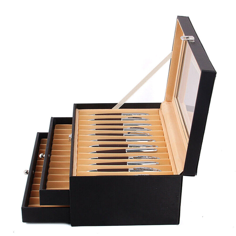 24/36 Slot Fountain Pen Holder Leather Display Case Organizer Collector Storage 