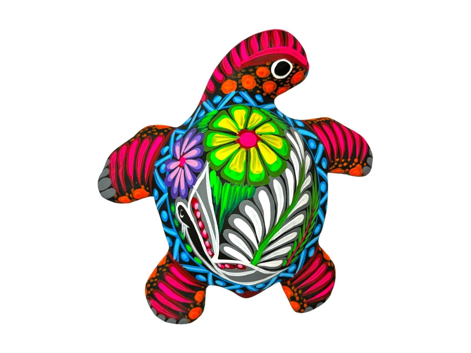 Talavera Sea Turtle Sculpture Cute Mexican Pottery Home Decor Folk Art 6.25