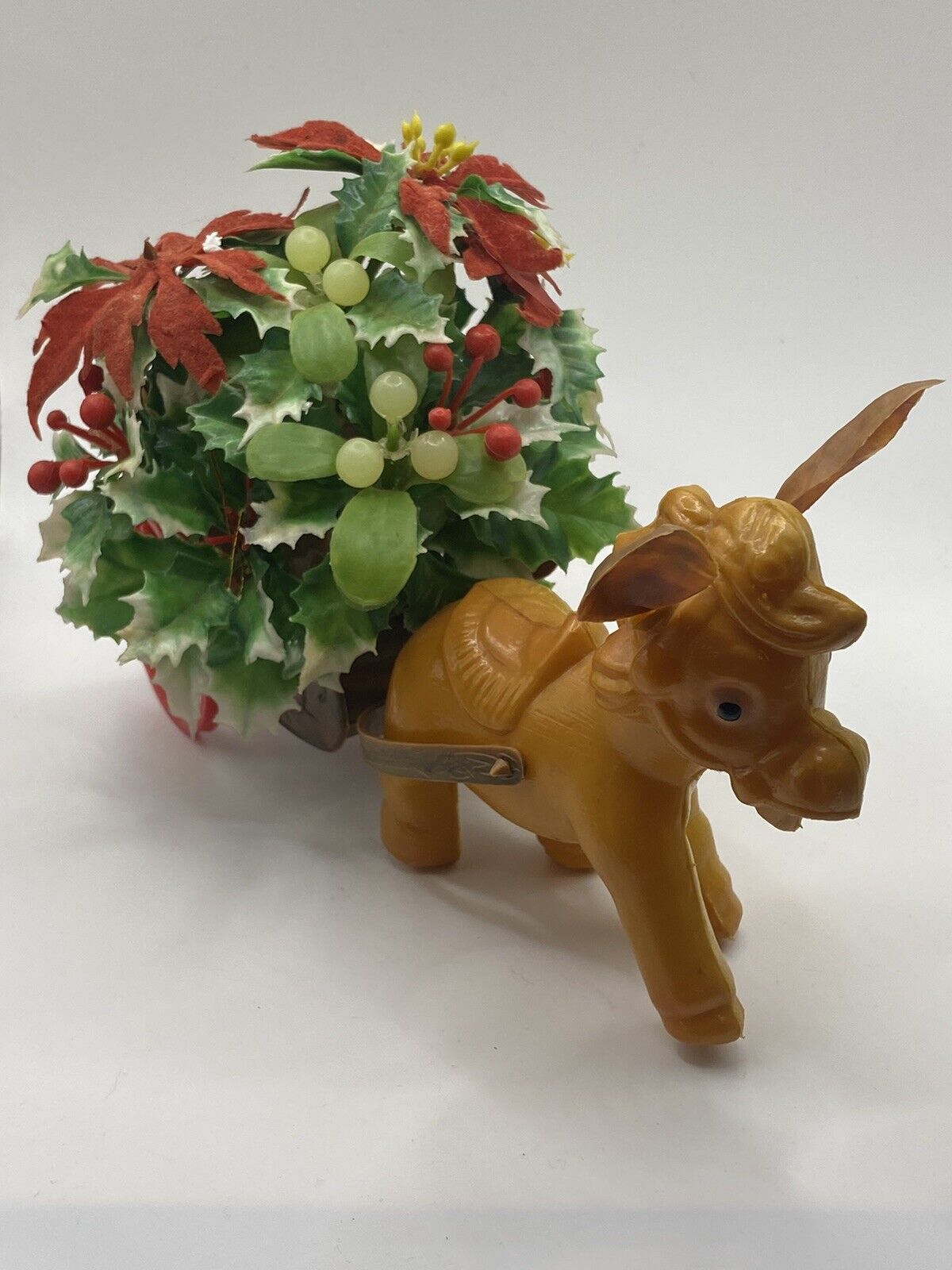 VTG Donkey Cart Blow Mold Bouquet Christmas Flowers Table Top Decoration