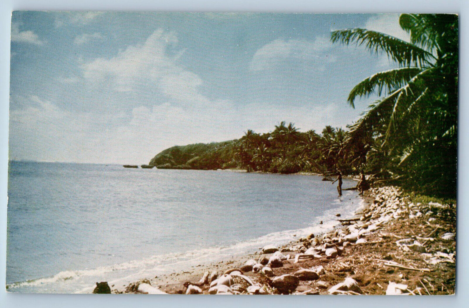 Guam Postcard Net Fisherman Marianas Islands Beach Scene c1950\'s Unposted