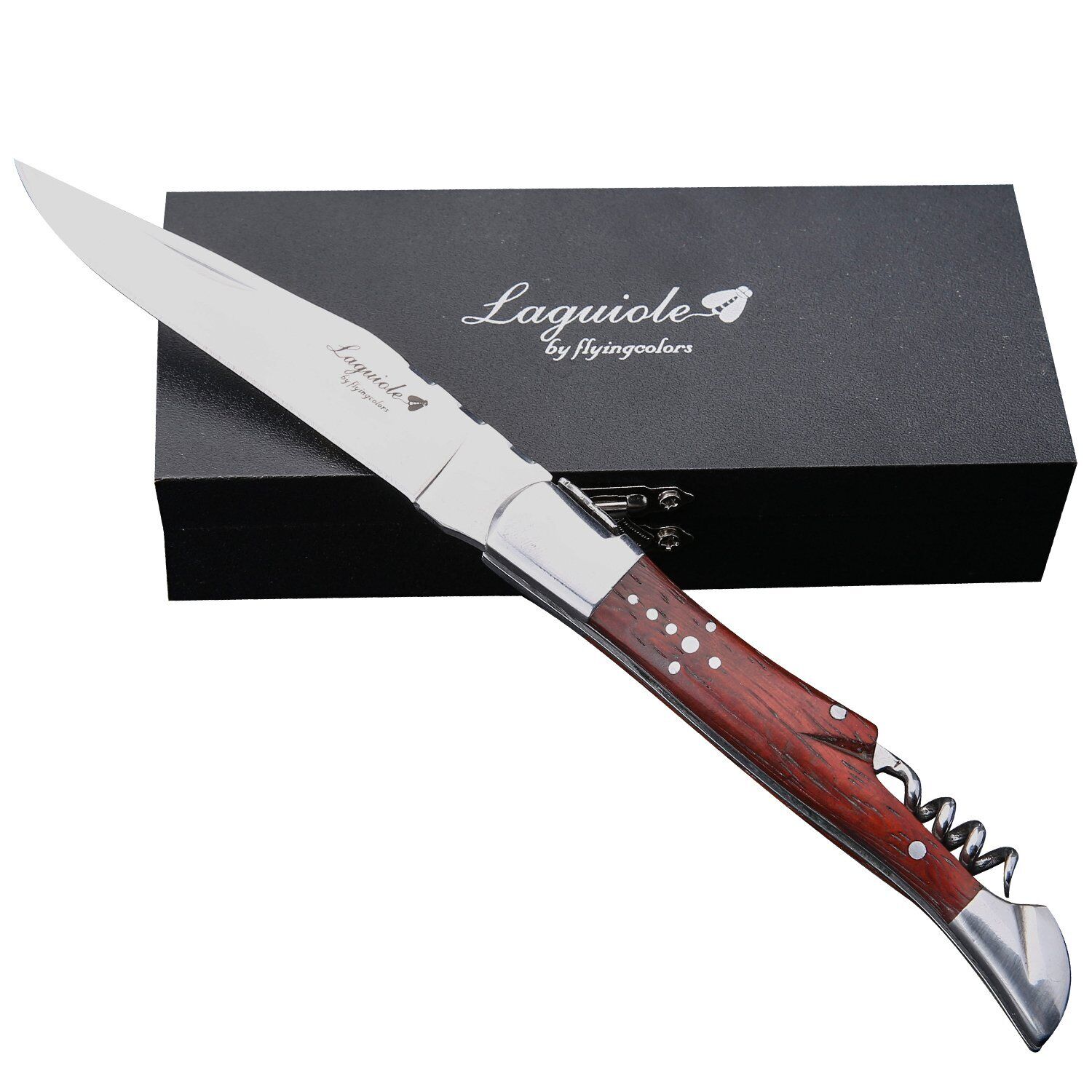LAGUIOLE BY FLYINGCOLORS Folding Pocket Knife. Stainless Steel, Built in Cork...