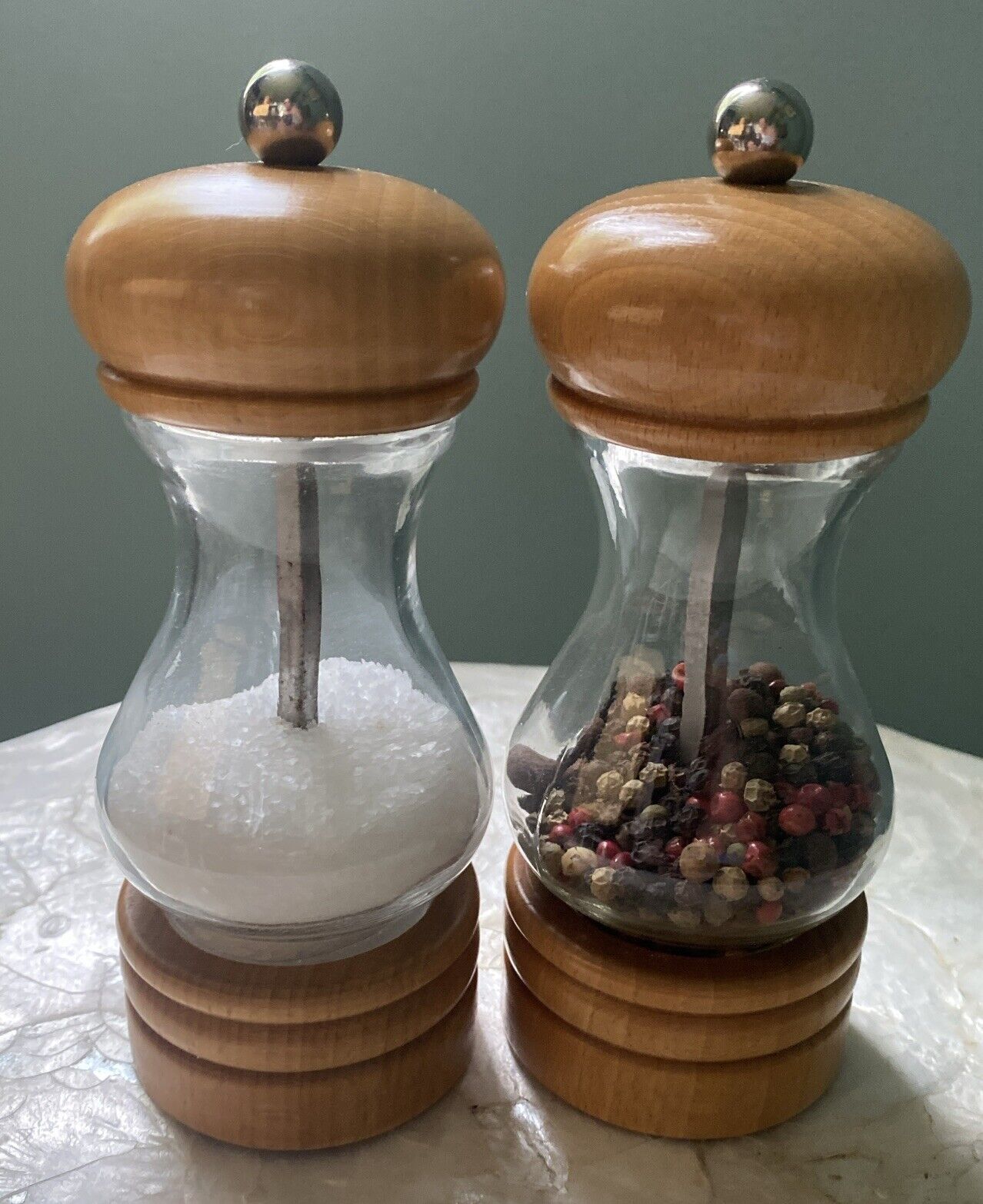Beautiful Vintage MARLUX Wood & Glass Salt & Pepper Shakers Made In France