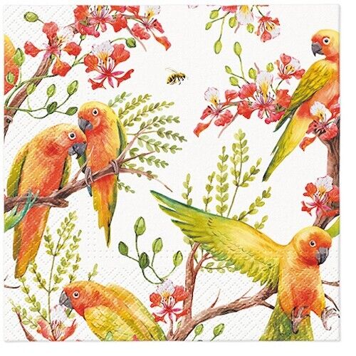 Two Individual Luncheon Decoupage Paper Napkins Animals Birds Exotic Parrot