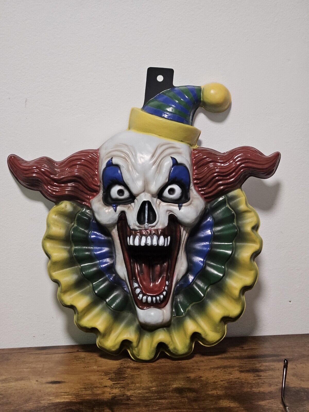 VTG RUBIE'S COSTUME Hard Plastic Creepy Clown Face Halloween Hanging Decor HTF 