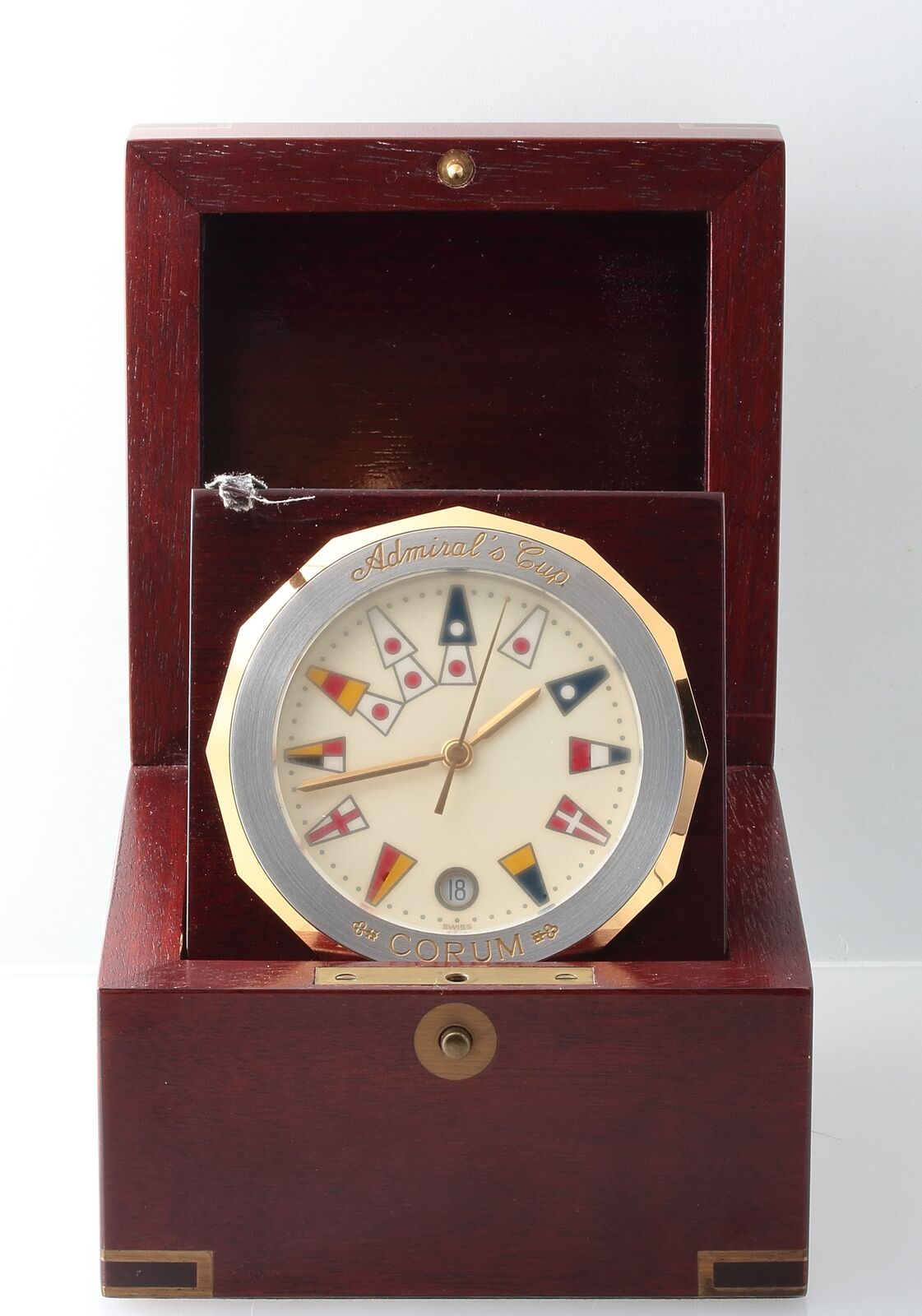 Vintage CORUM Nautical Desk SWISS MADE Clock Wood Case Mantel REPAIR OR PARTS