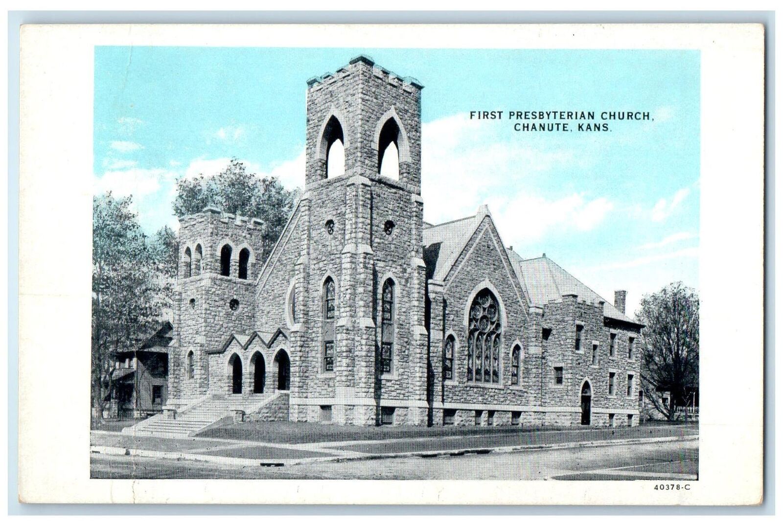 c1940's First Presbyterian Church Exterior Roadside Chanute Kansas KS Postcard