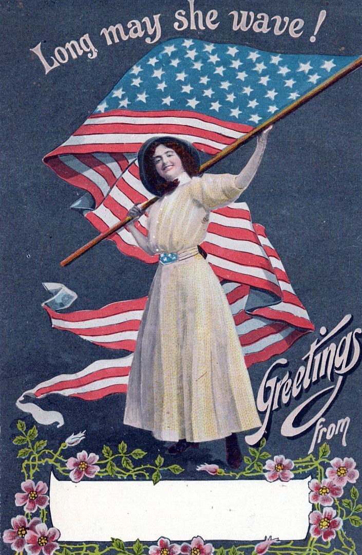 Woman And Flag Long May She Wave Greetings Postcard