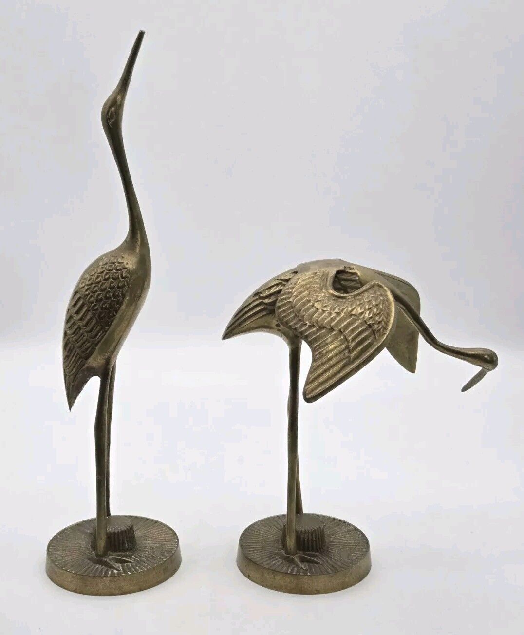 Brass Crane Egret Heron Birds Decorative Figurines Pair of 2 Vintage