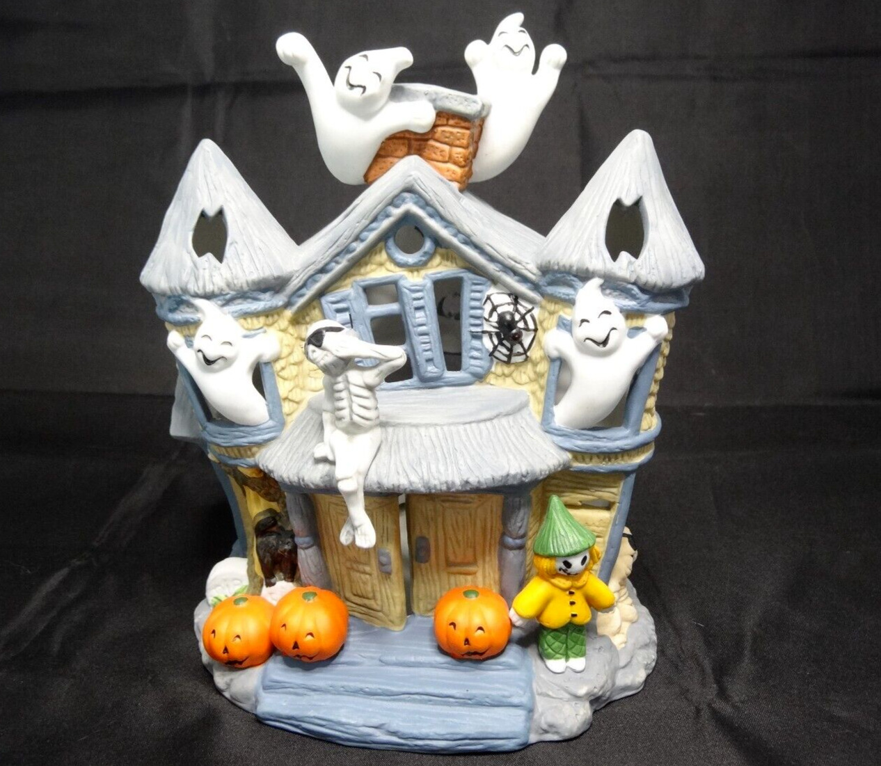 VTG PartyLite Halloween Ceramic Haunted Tealight House Candle Holder