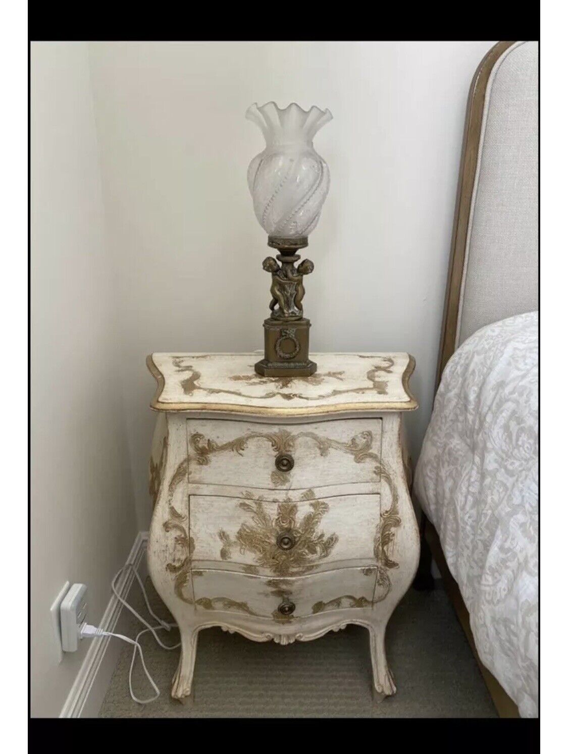 PAIR CHERUB TABLE LAMPS W/SATIN GLASS SHADES ETCHED DETAILS “LQQK”