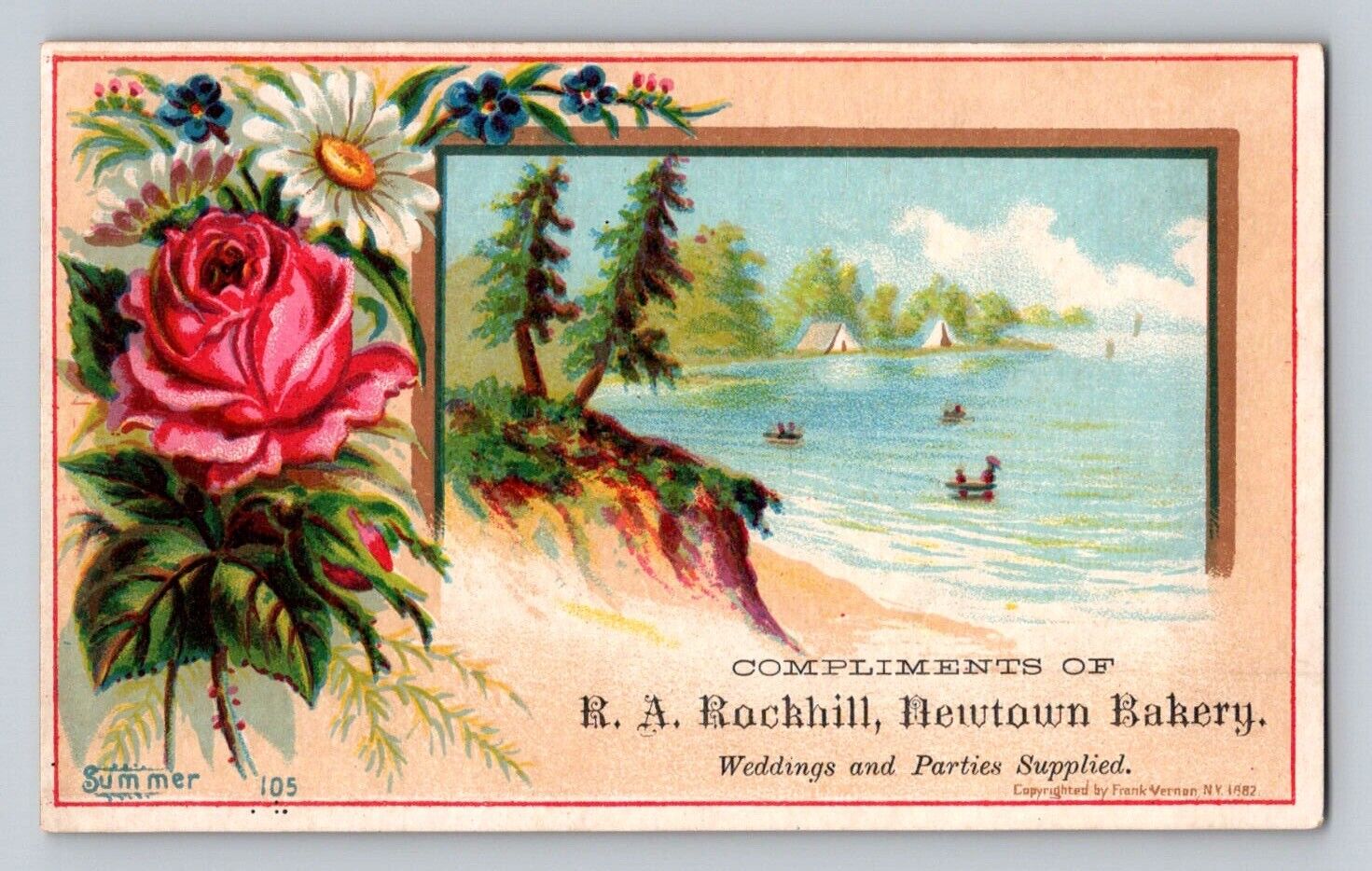 R A Rockhill Newtown Bakery Lake Boats Tent Pink Rose P615