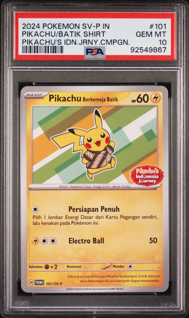 PSA 10 - Pikachu Berkemeja Batik 101/SV-P Promo - Pokemon Indonesian
