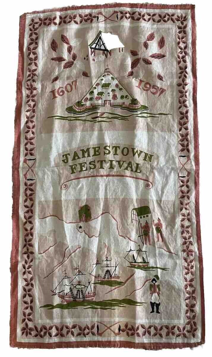 Vintage Jamestown Festival 1607-1957 Linen Tea Towel
