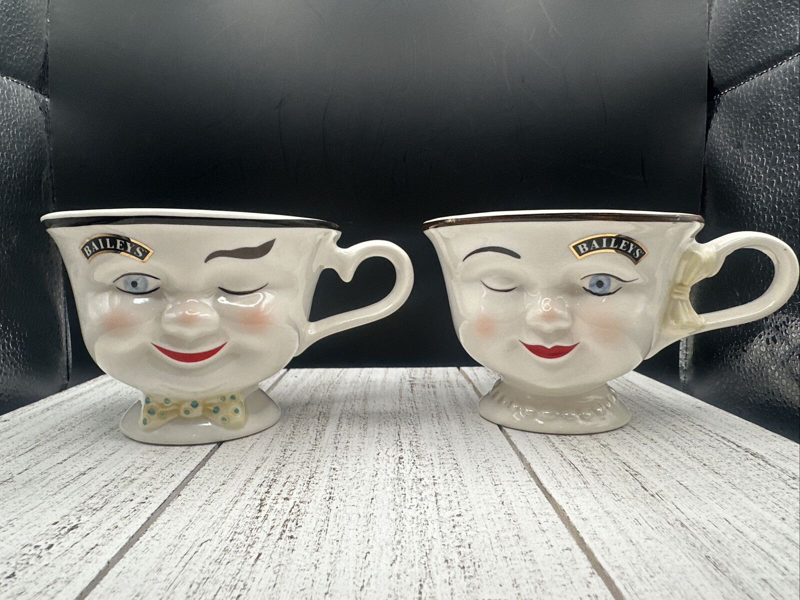 Vintage 2 Bailey's Irish Cream Coffee Tea Cups Mugs Mr Mrs Yum Winking Man Woman