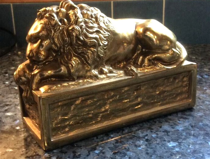 Vintage Brass Cast Sleeping Gold Lion Bookend.