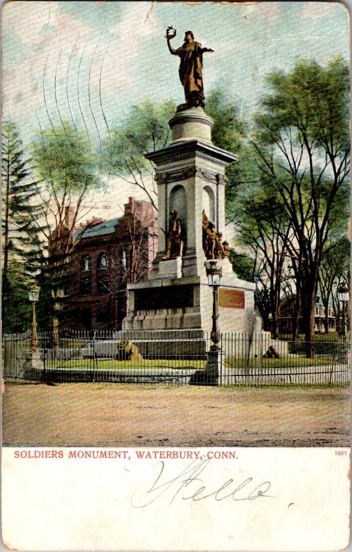 postcard Antique Posted 1907 Soldiers Monument Waterbury Connecticut A11