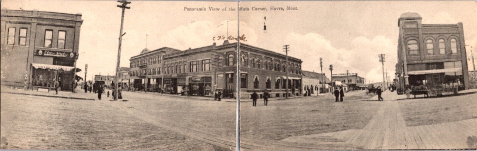 Fold-Out Postcard Panoramic View of the Main Corner in Havre, Montana