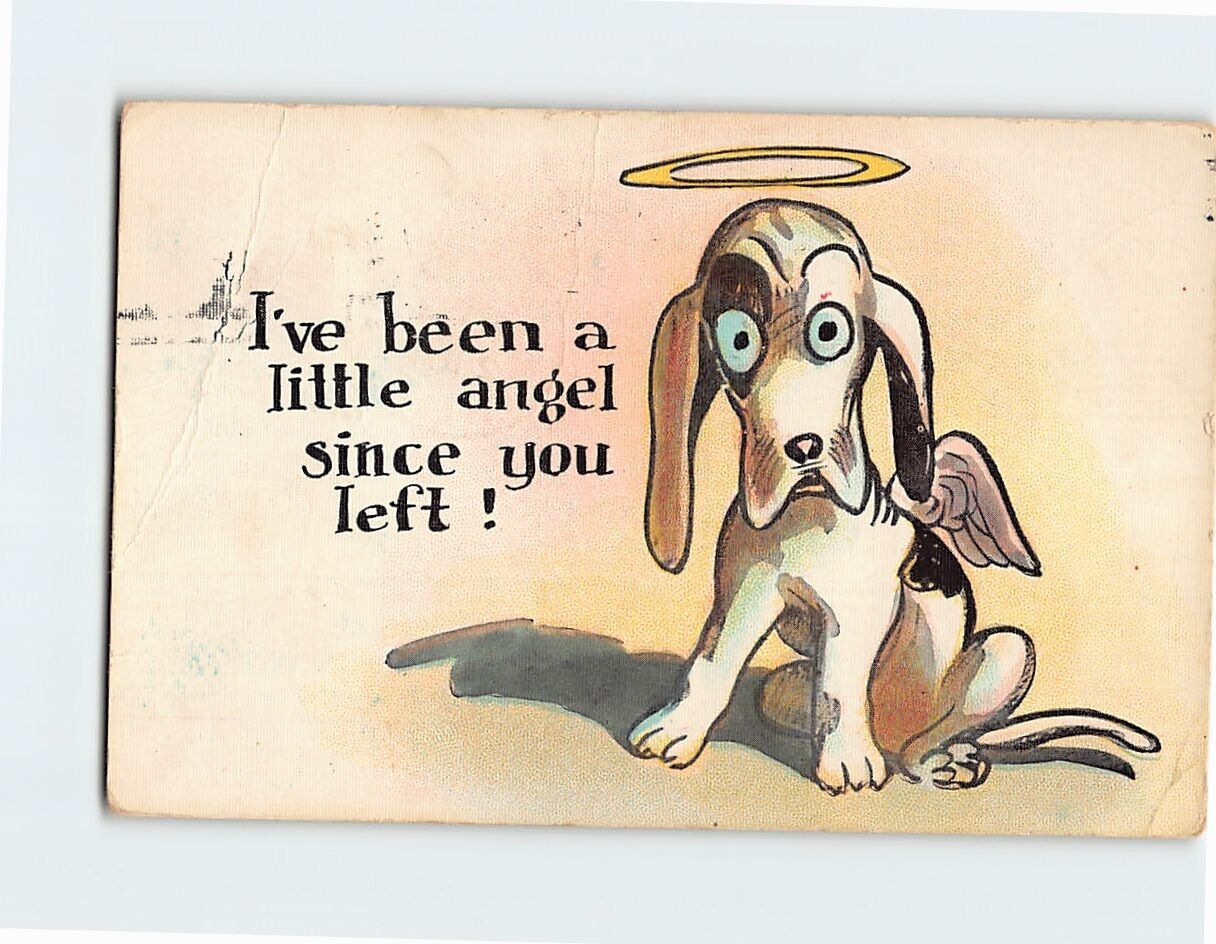 Postcard I've Been A Little Angel Since You Left Angel Dog Art Print