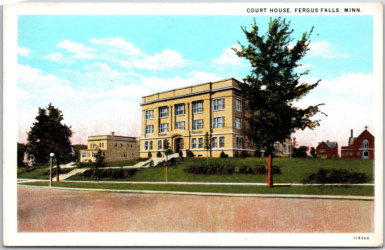 Court House Fergus Falls Minnesota MN Main Road & Grounds Landmark Postcard
