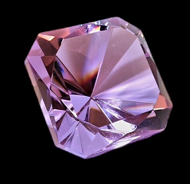 Vintage Oleg Cassini Lavender Purple Crystal Diamond Faceted Paperweight Signed