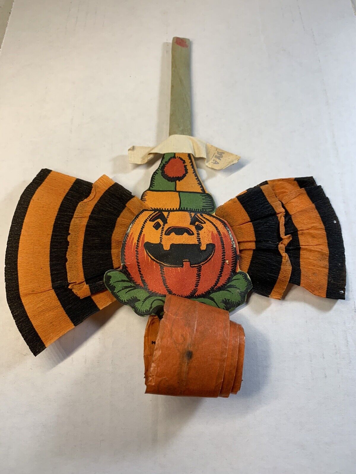 Vintage Early 1940’s Halloween Paper Pumpkin Noise Maker Children’s Toy RARE