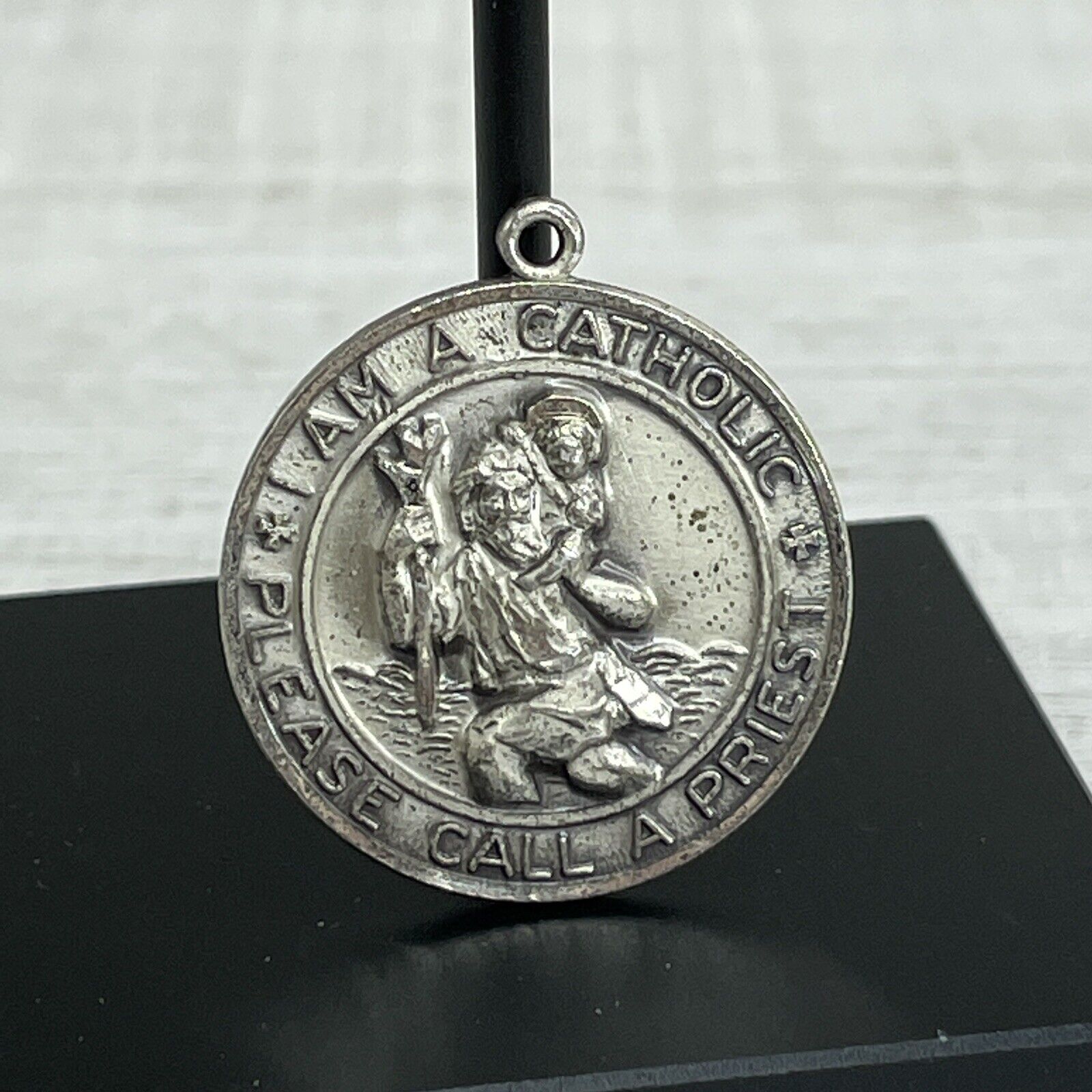 Vintage St Christopher Creed Sterling Silver Catholic Religious Pendant