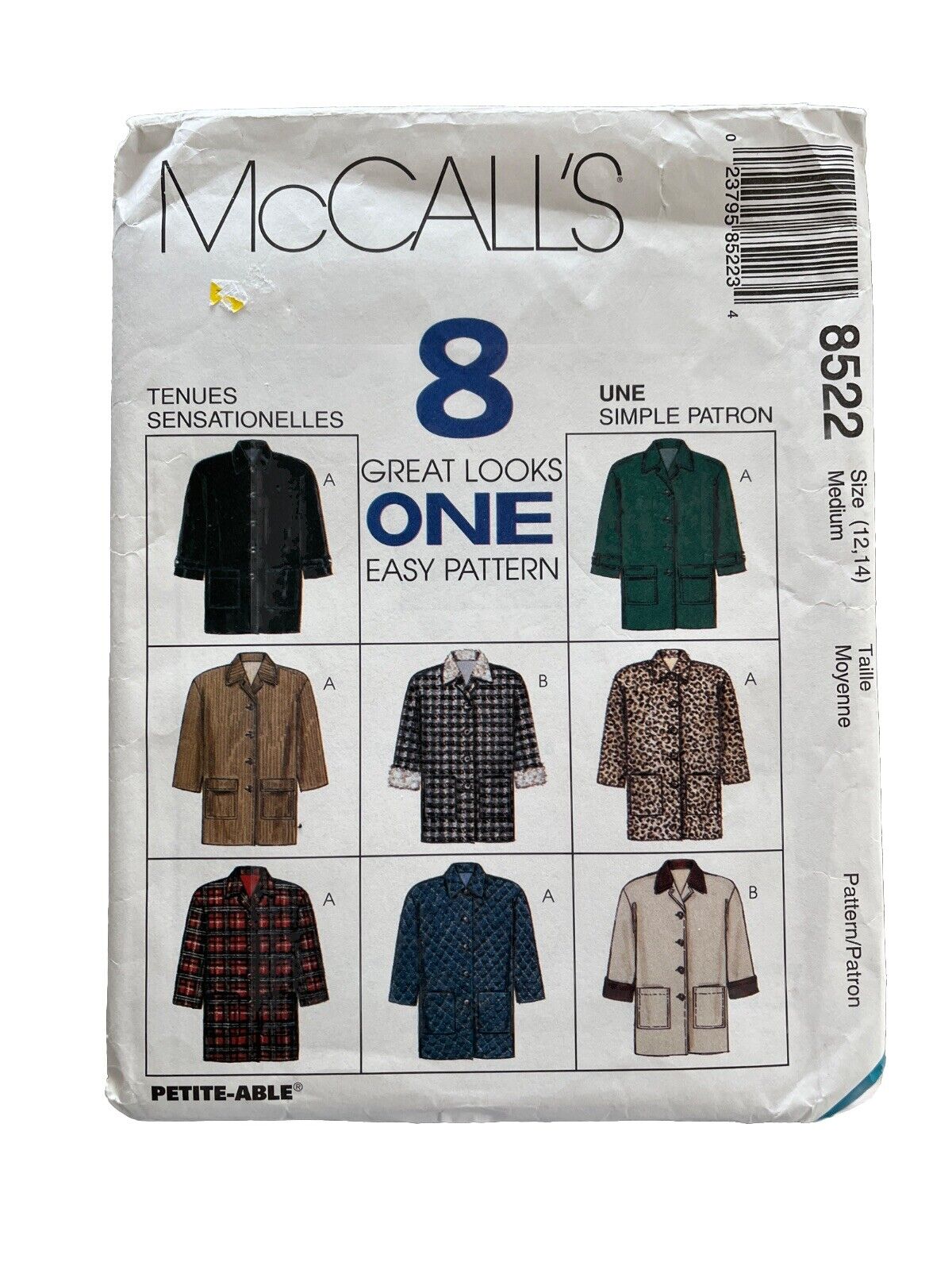 McCalls 8522 Eight in One Lined Jacket Size Medium 12 - 14 UNCUT Bust 36
