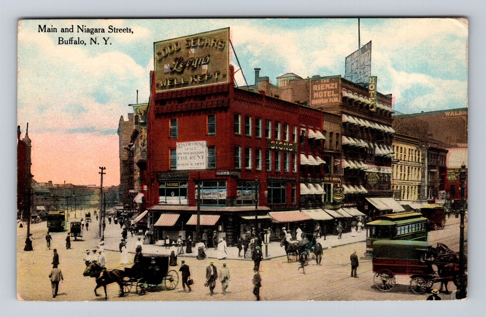 Buffalo NY- New York, Main And Niagara Streets, Advertisement, Vintage Postcard