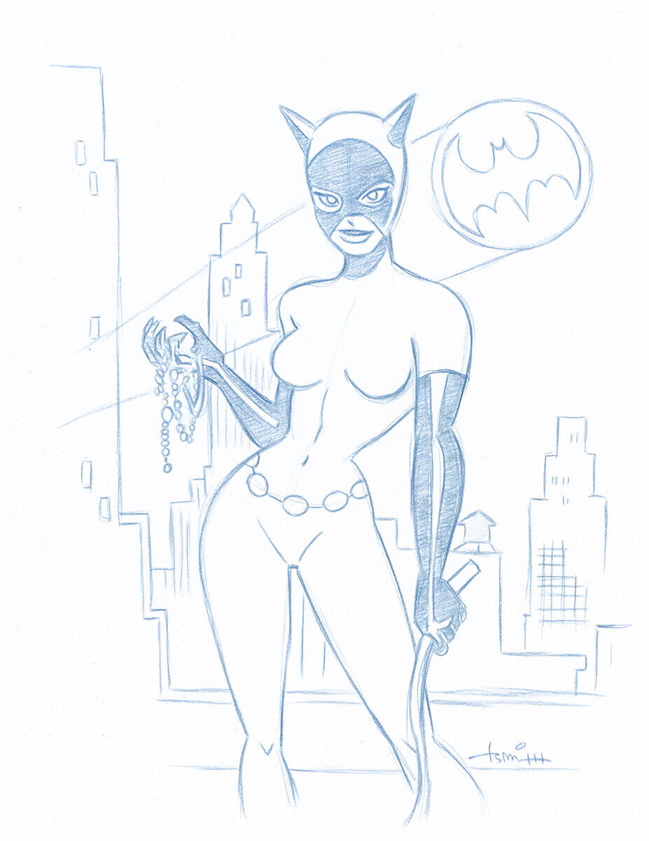 Catwoman Convention Blue Line Sketch by Batman Animator-Art Drawing - HOT