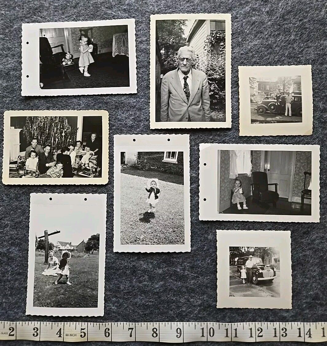 Vintage Photographs Photos Snapshots B&W Lot of 8, 1940s Cars People Christmas