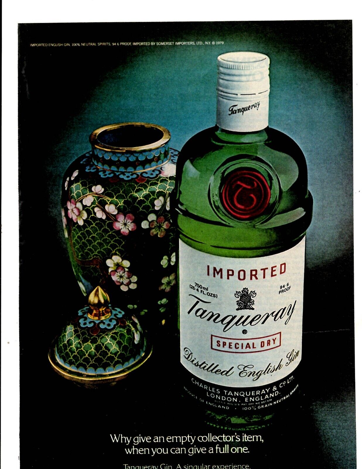 1980 Print Ad  Tanquerray Special Dry Distilled English Gin Imported Cloisonne