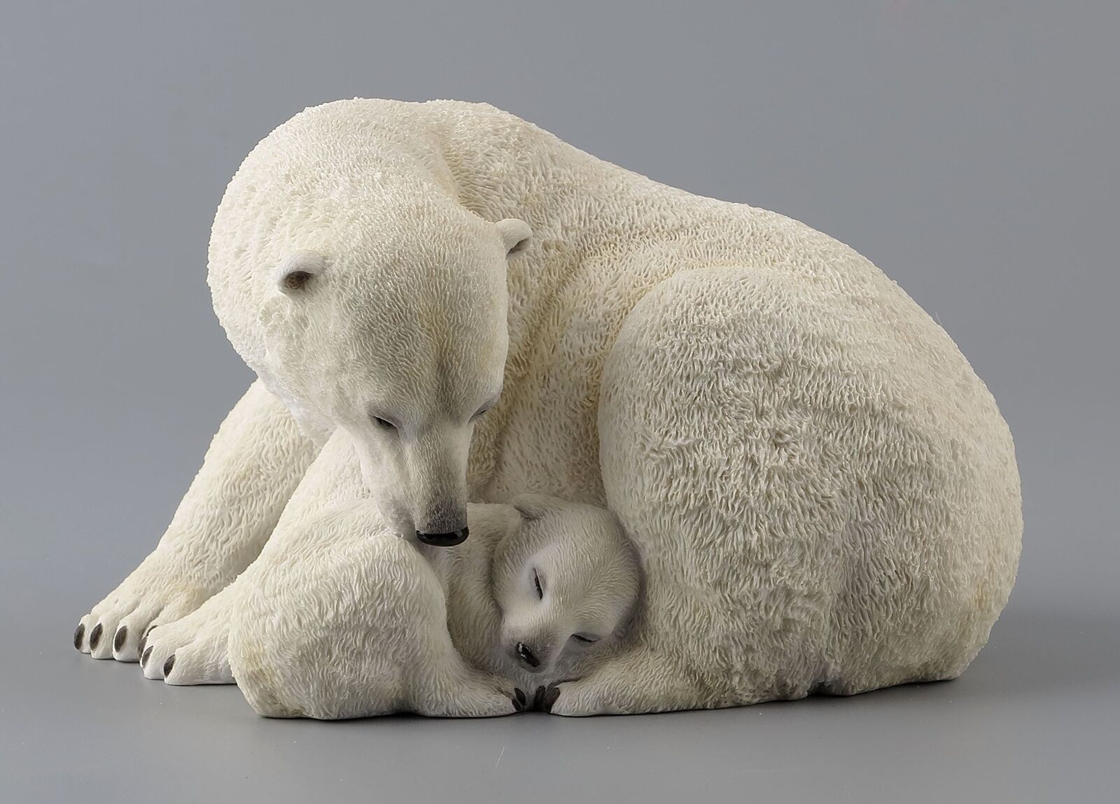 7.75 Inch Polar Bear Cub Cuddling with Mother Statue Figurine, White
