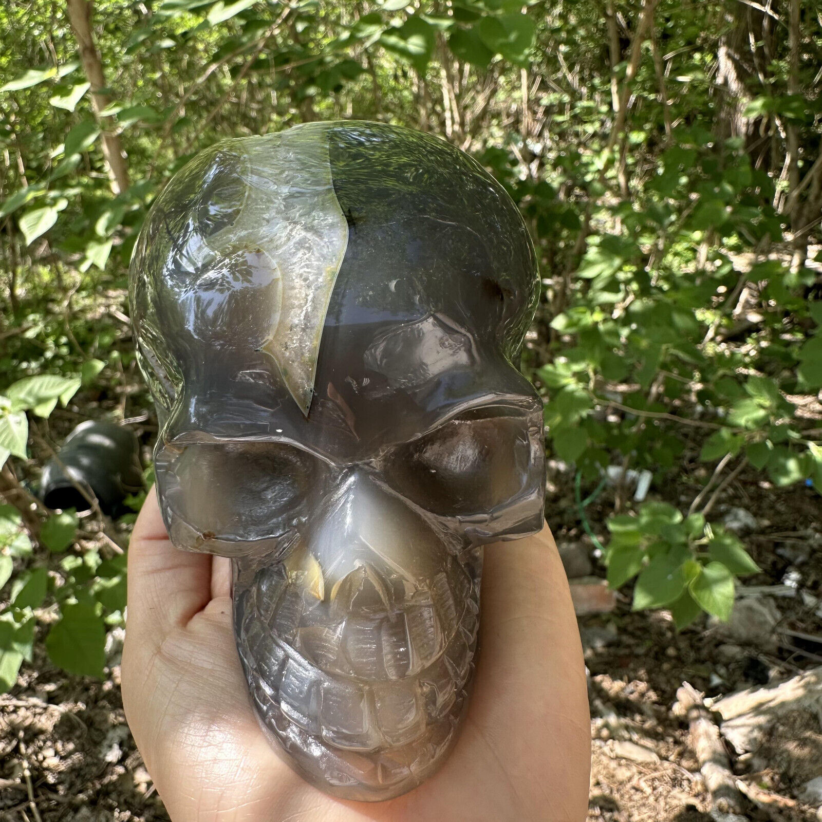 2.67LB Natural Geode agate hand carved skull Crystal quartz cluster Gift decor