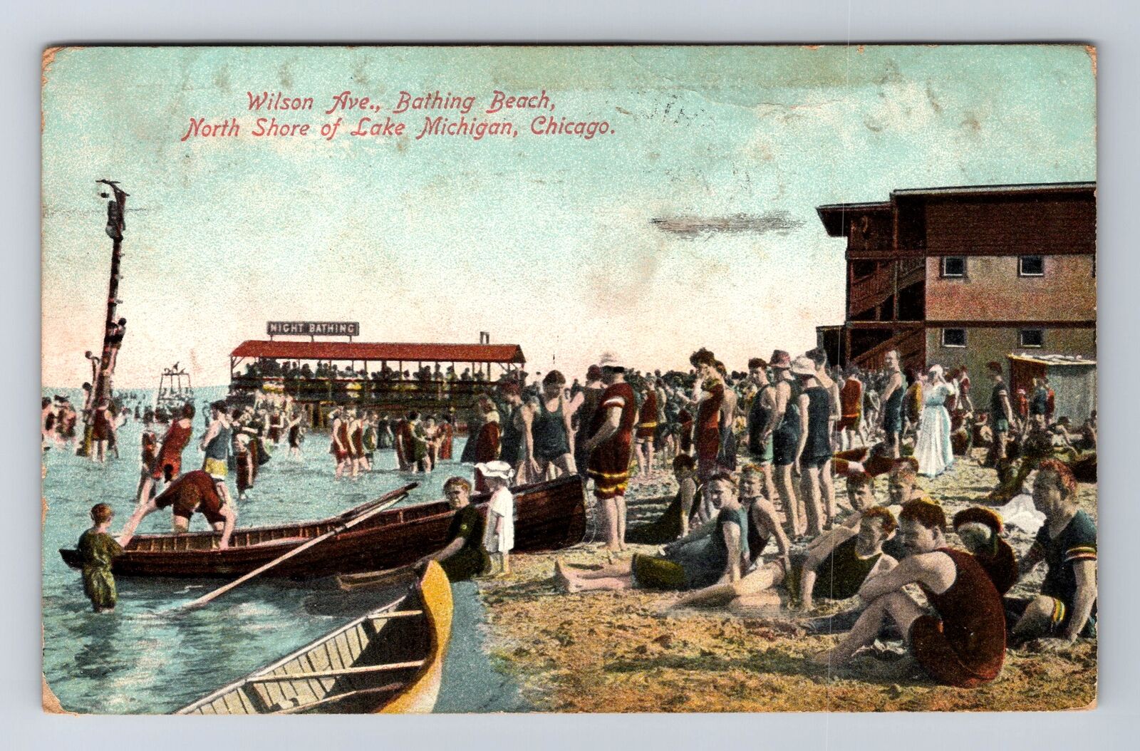 Chicago IL-Illinois, Lake Michigan, Bathing Beach Vintage c1909 Postcard