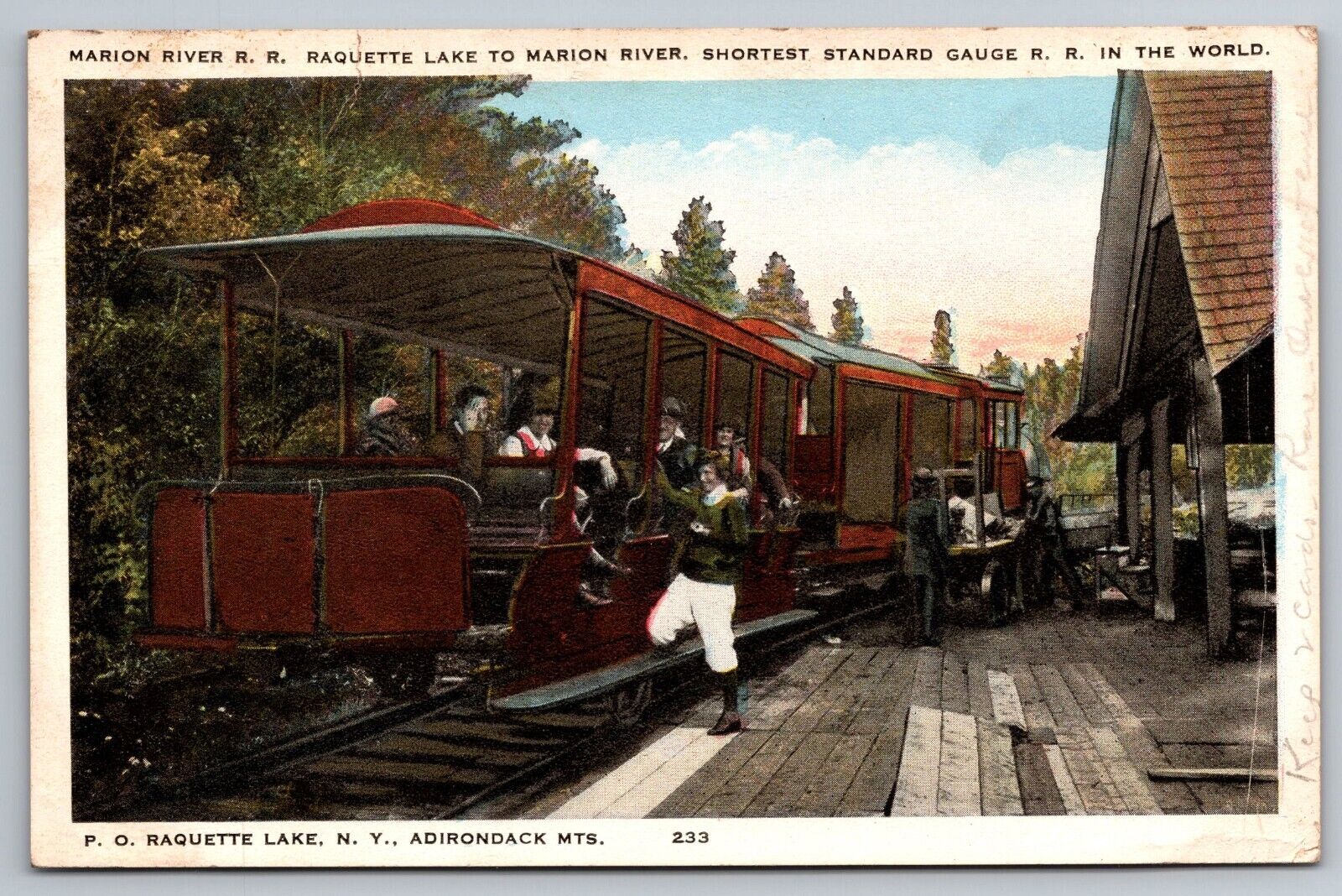 Shortest Standard Gauge R.R In The World, Raquette Lake NY Vintage Postcard
