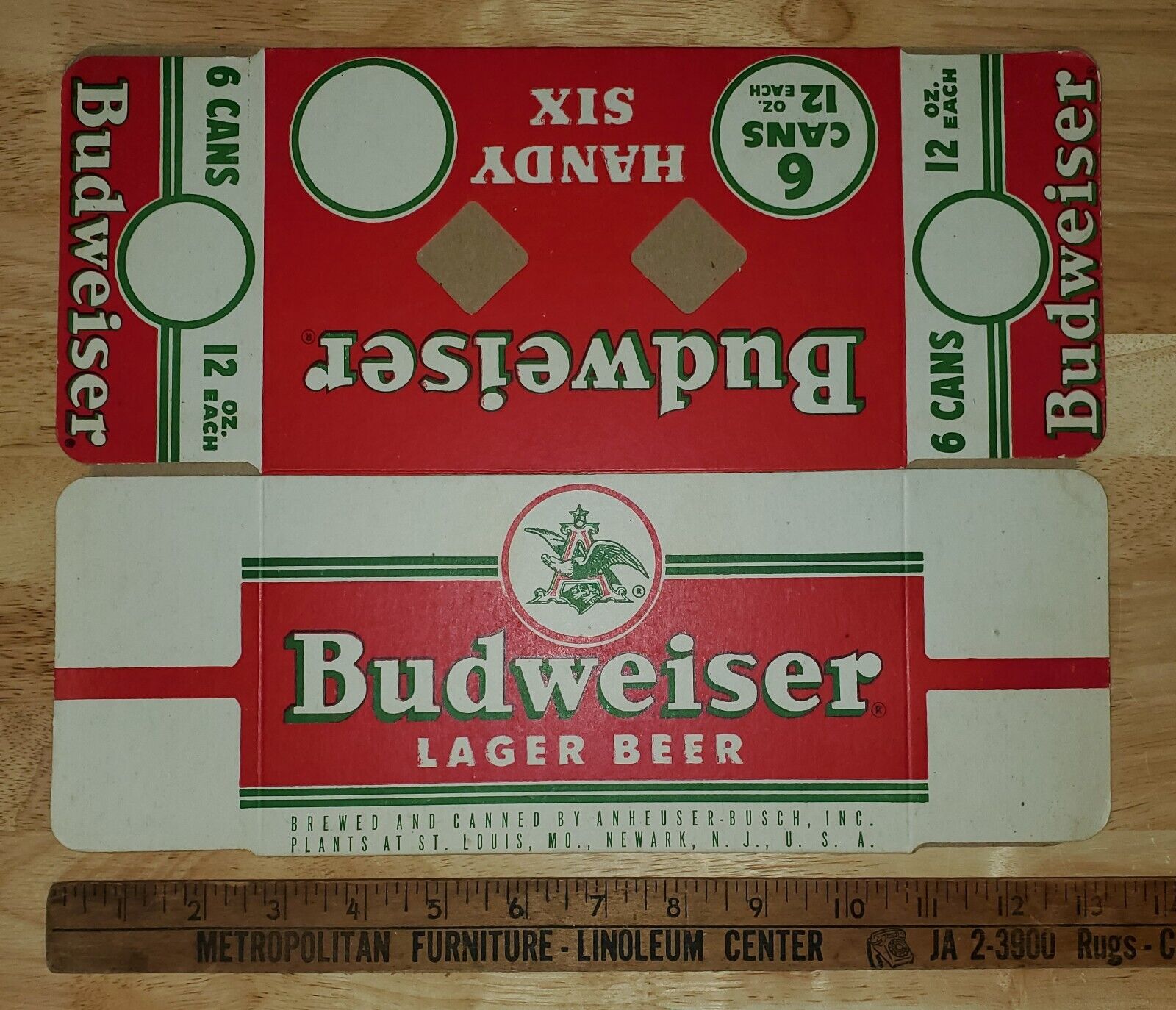 Vintage 1950’s Budweiser Lager Beer Handy Unused 6-pack Carton; Empty; Mint/NOS
